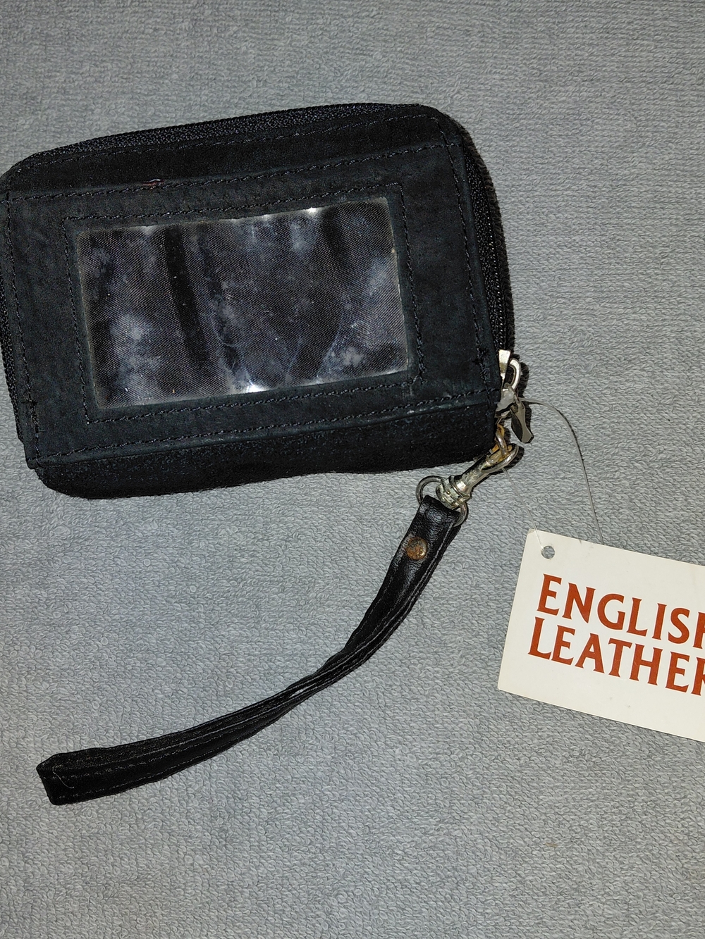 Black Suede/Leather Zip-Wallet with Wrist Strap
